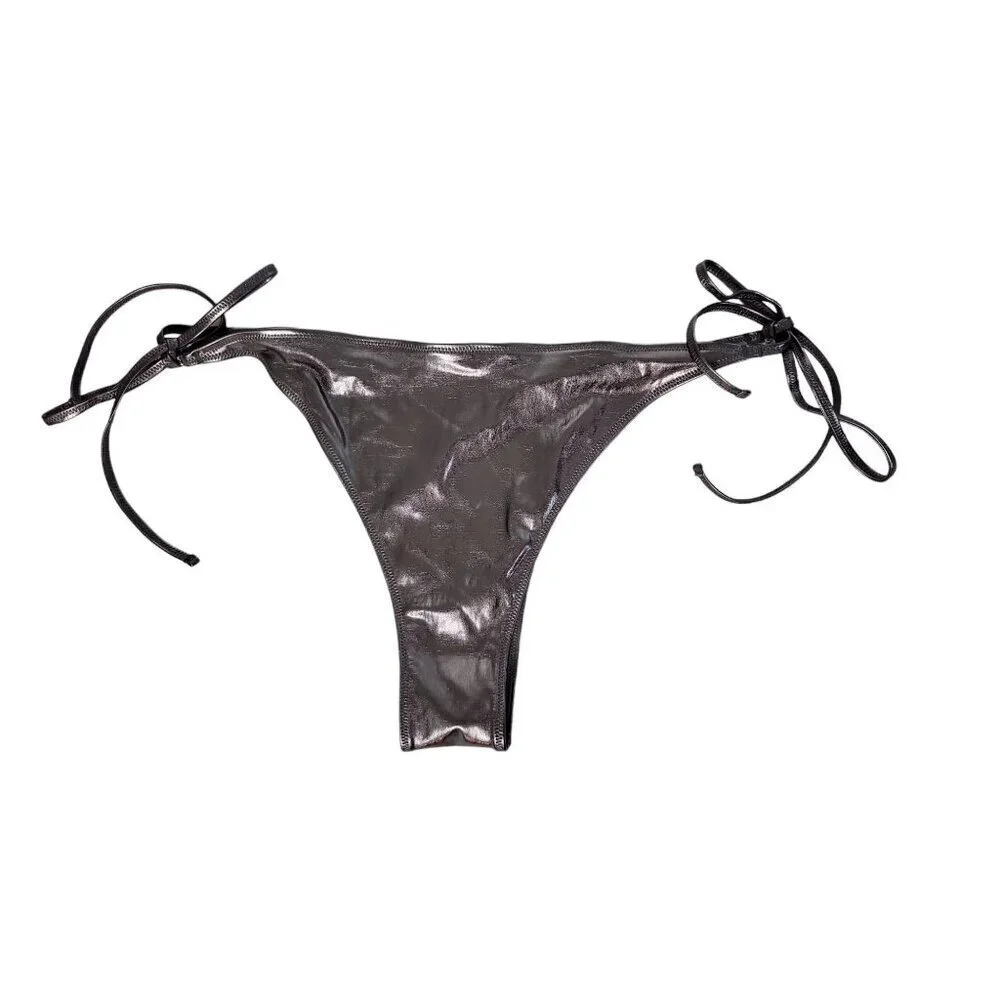 SKIMS Metallic Swim Tie Bikini Bottom Womens Plus 4X Grey Shiney Vixen Beach NWT